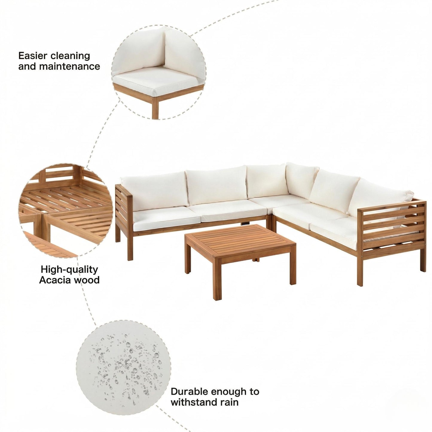 Wood Structure Outdoor Sofa Set With Beige Cushions Exotic Design