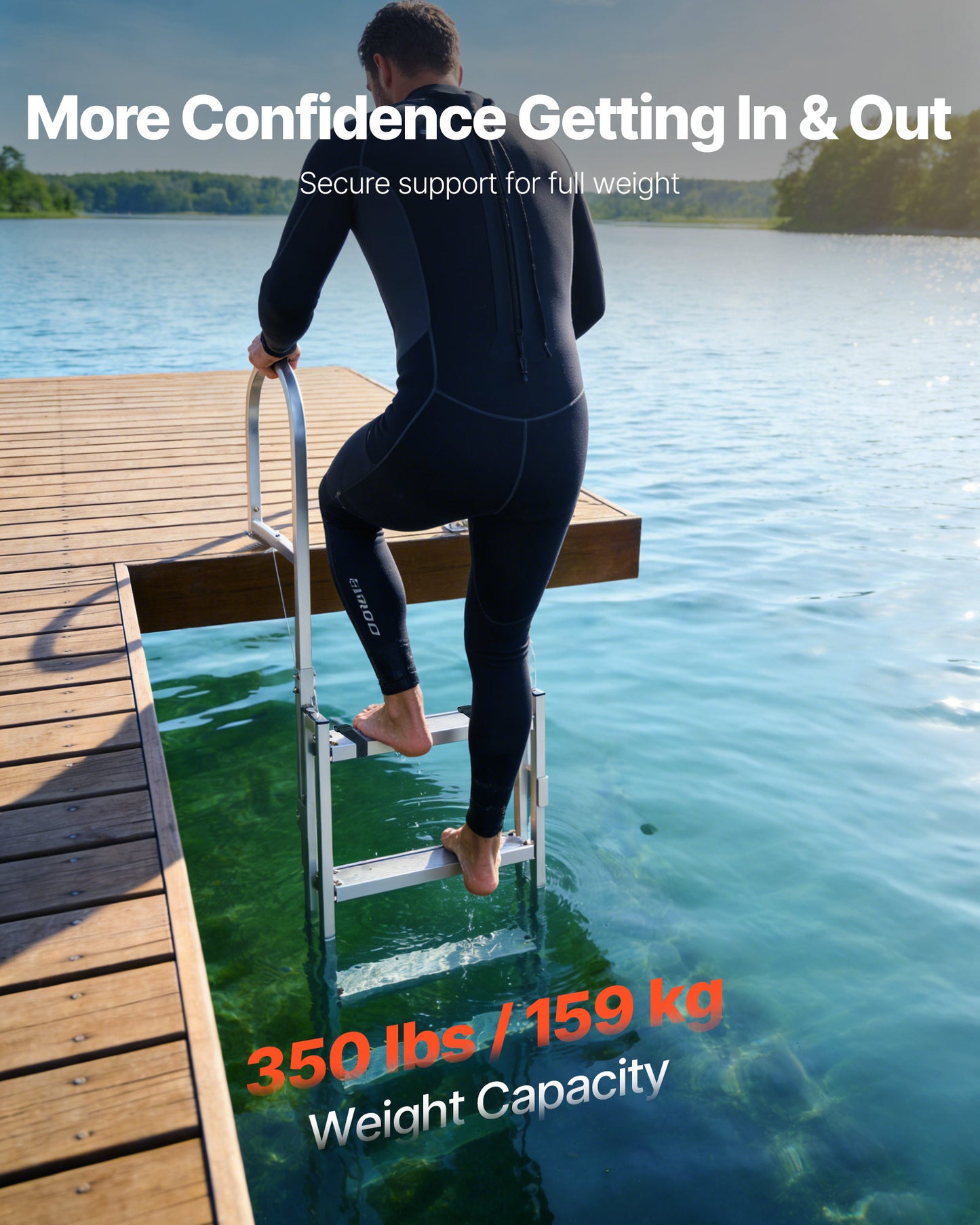 Retractable Aluminum Dock Ladder with Non-Slip Wide Steps - 5 Steps, Adjustable Height, 350 lbs Capacity for Marine, Pool, Lake, Boat Boarding