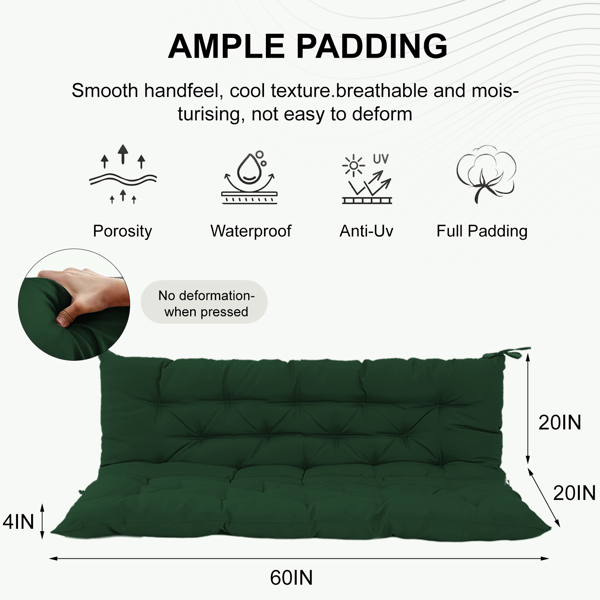 60-Inch Waterproof Outdoor Swing Cushion with Backrest - Dark Green