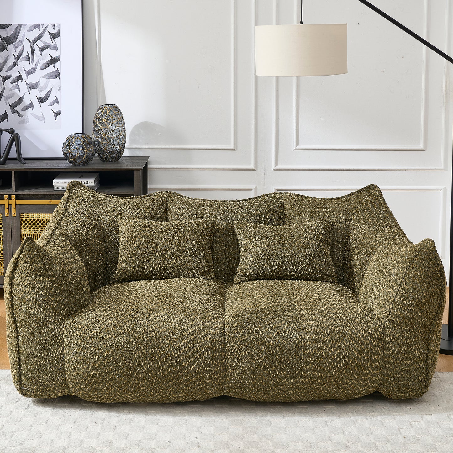 Comfortable Square Bean Bag Chair - Olive Green, Foam Core for 2