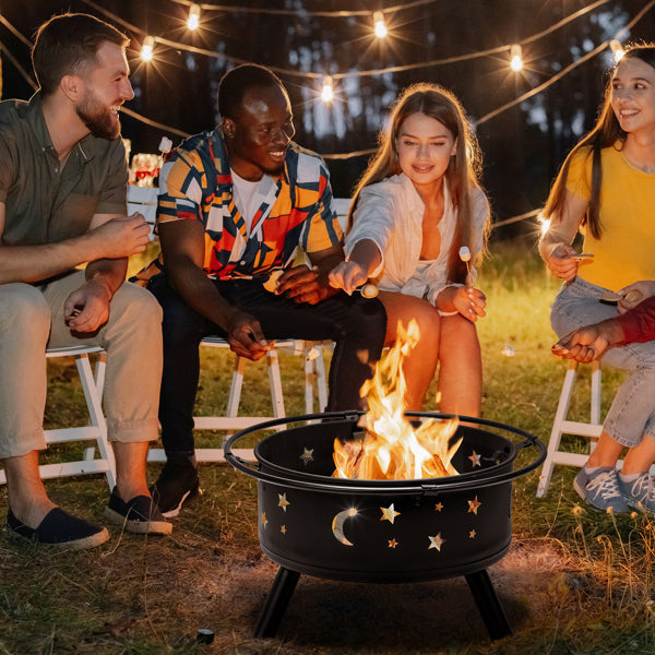 30-Inch Black Metal Fire Pit for Garden and Outdoor Use