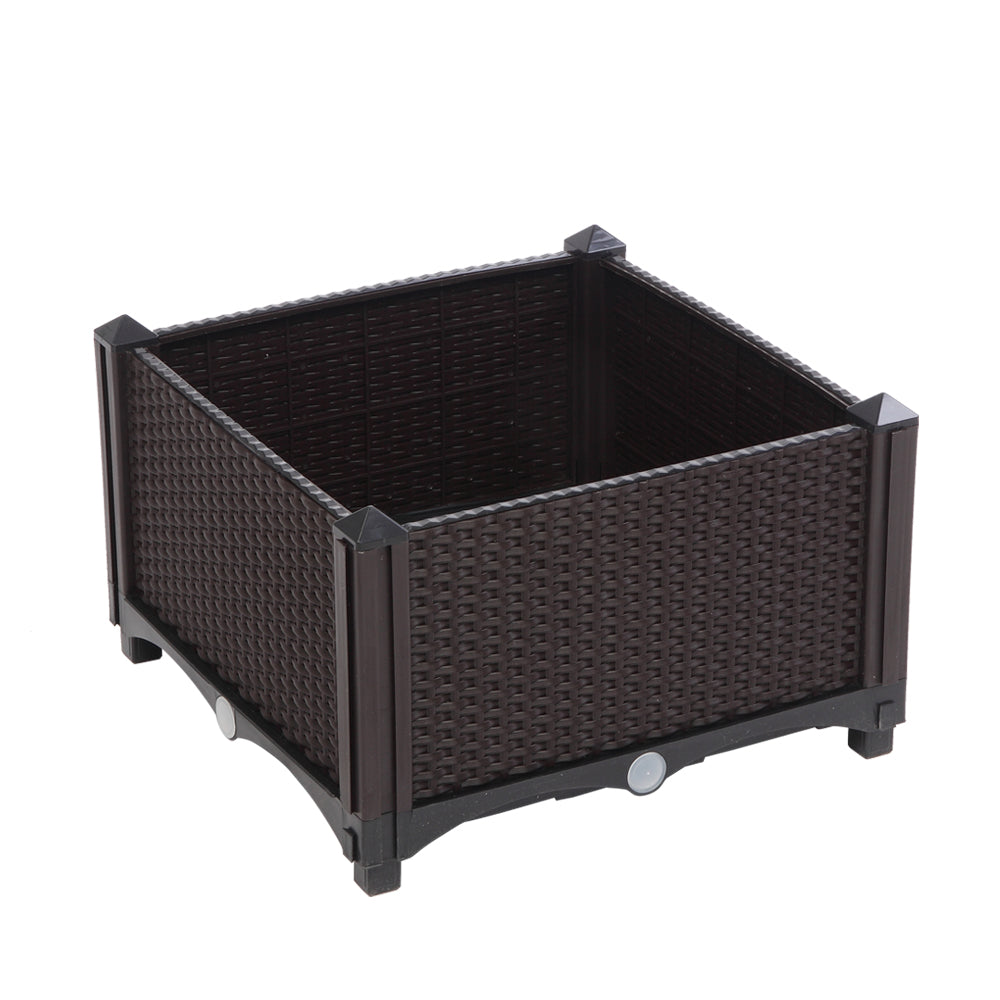 2PCS Brown Injection Molded Planting Box Garden Planter with Rattan Pattern