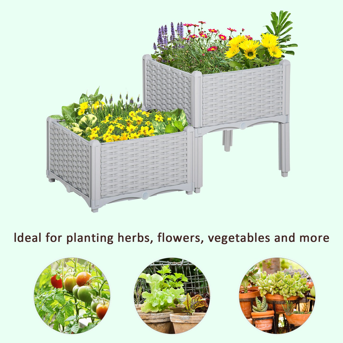 2-Piece Self-Watering Raised Garden Bed with Legs - Gray