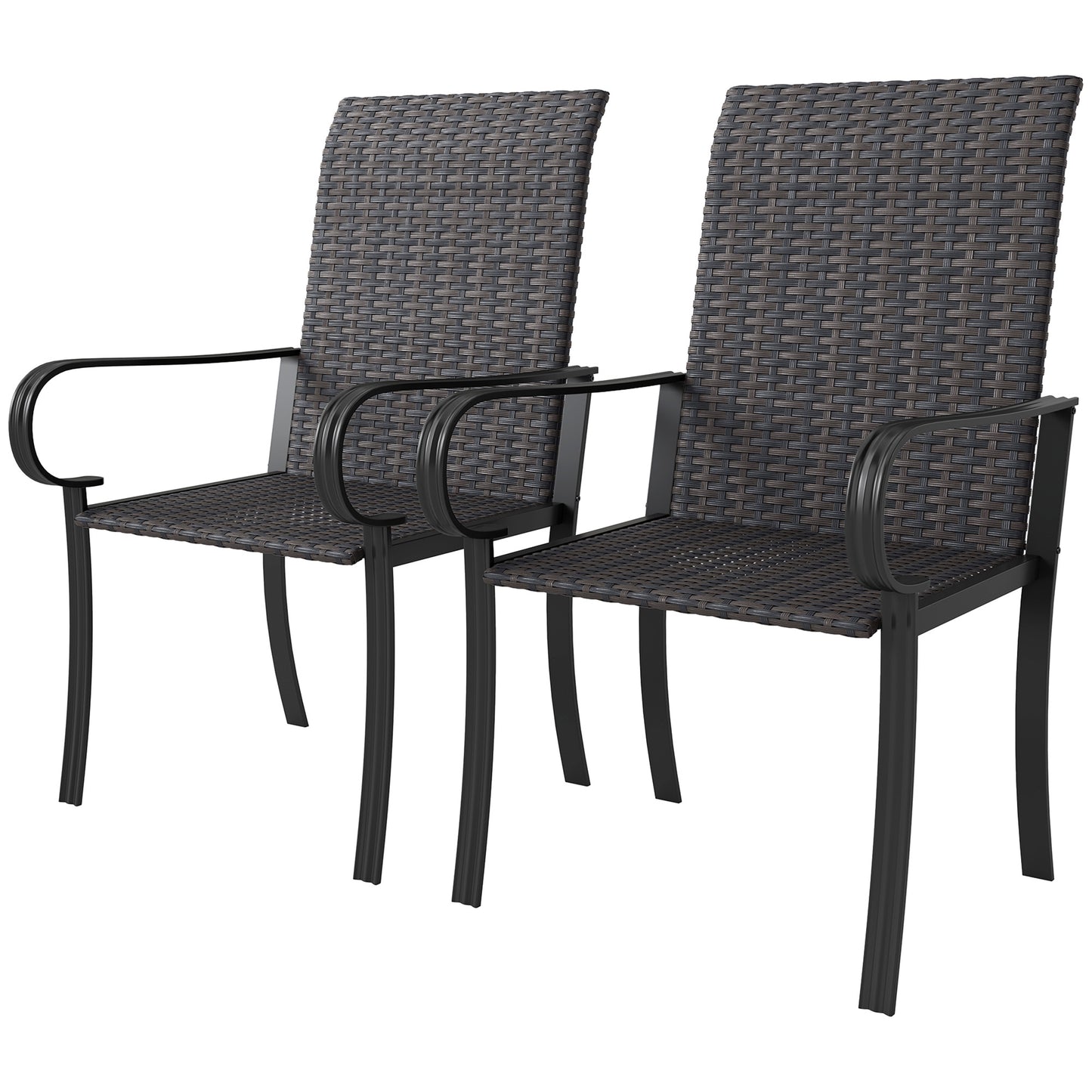 Set of 2 Outdoor Dining Chairs with Armrests - Brown