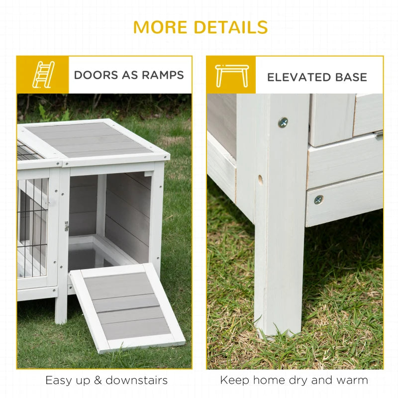 Indoor Rabbit Hutch with Pull-Out Tray and Divided Sections - White