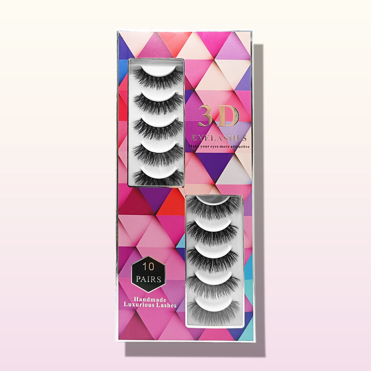 3D Premium Faux Mink False Eyelashes - Voluminous Fluffy Cluster - 10 Pairs