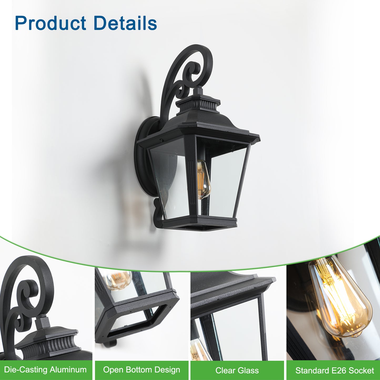 Outdoor Wall Lantern Light - Vintage Black Metal Sconce