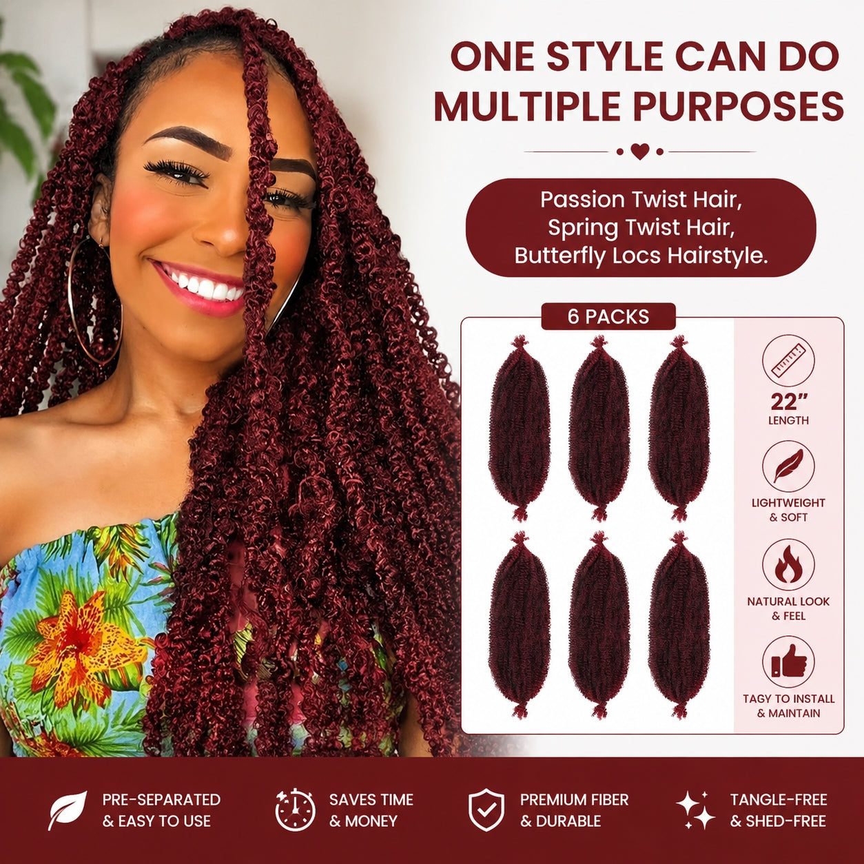 22-Inch Spring Twist Crochet Hair Extensions - Afro Curly Synthetic Wig