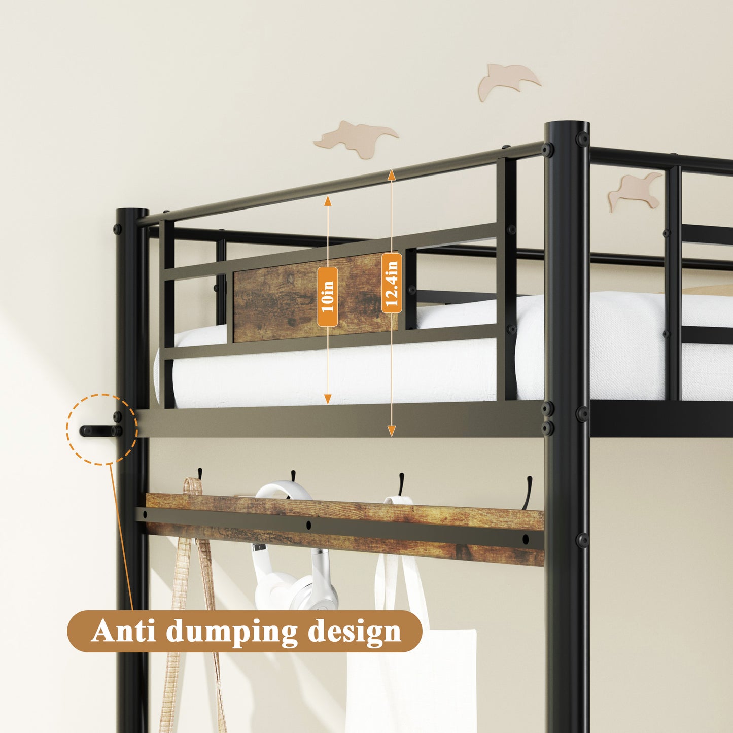 Loft Bed Frame with Desk & Storage - Twin Metal Design