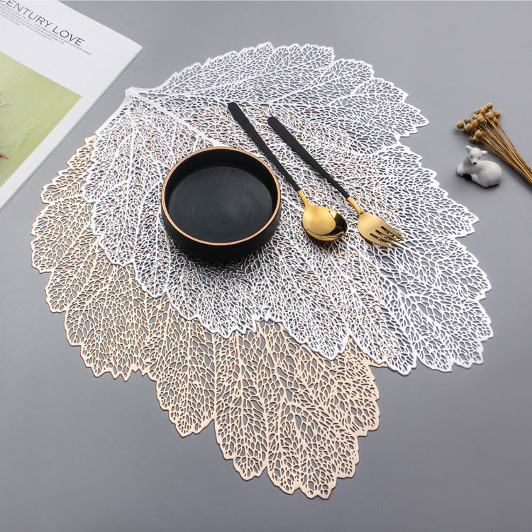 European & American Style Placemat Set with Hollow Leaf Design, Insulation & Non-Slip PVC