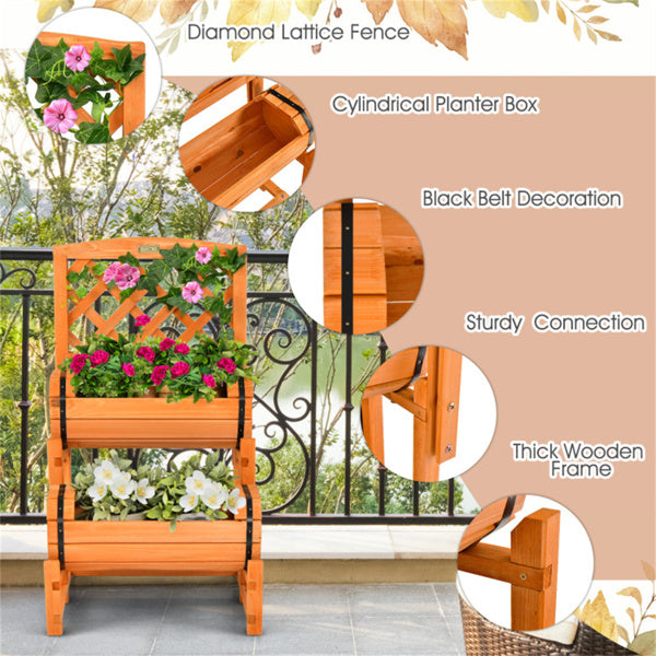 2-Tier Fir Wood Raised Garden Bed with Trellis - Outdoor Planter Box