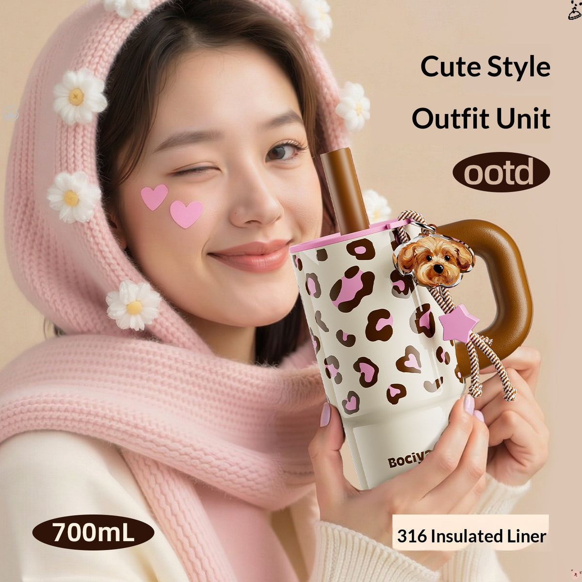Portable Water Bottle with Straw, Thermal Insulated, 700ml - Multi Colors