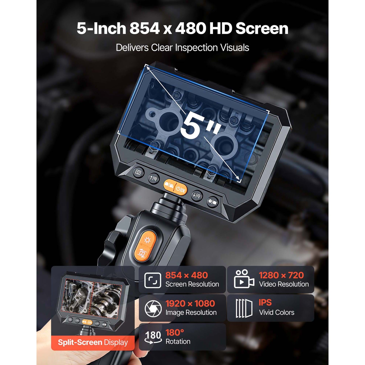 Dual-Lens Articulating Endoscope Inspection Camera 1080P HD with Slim Probe