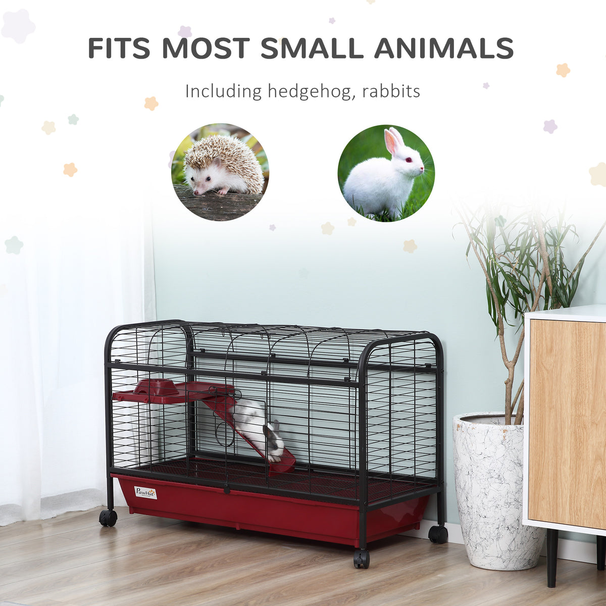 Small Animal Cage with Wheels & Accessories - Rabbit & Ferret Habitat, 41 Inches
