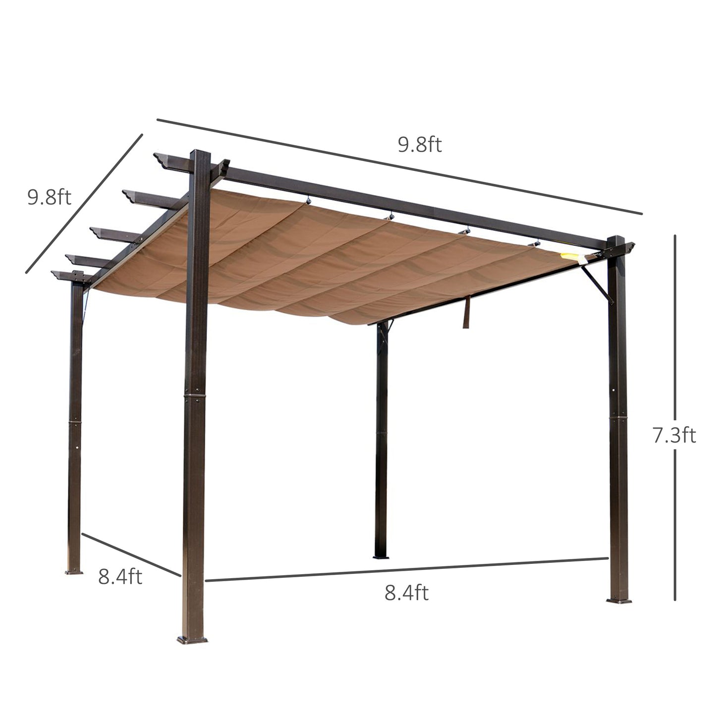 10x10 Outdoor Aluminum Pergola with Retractable Canopy - Brown