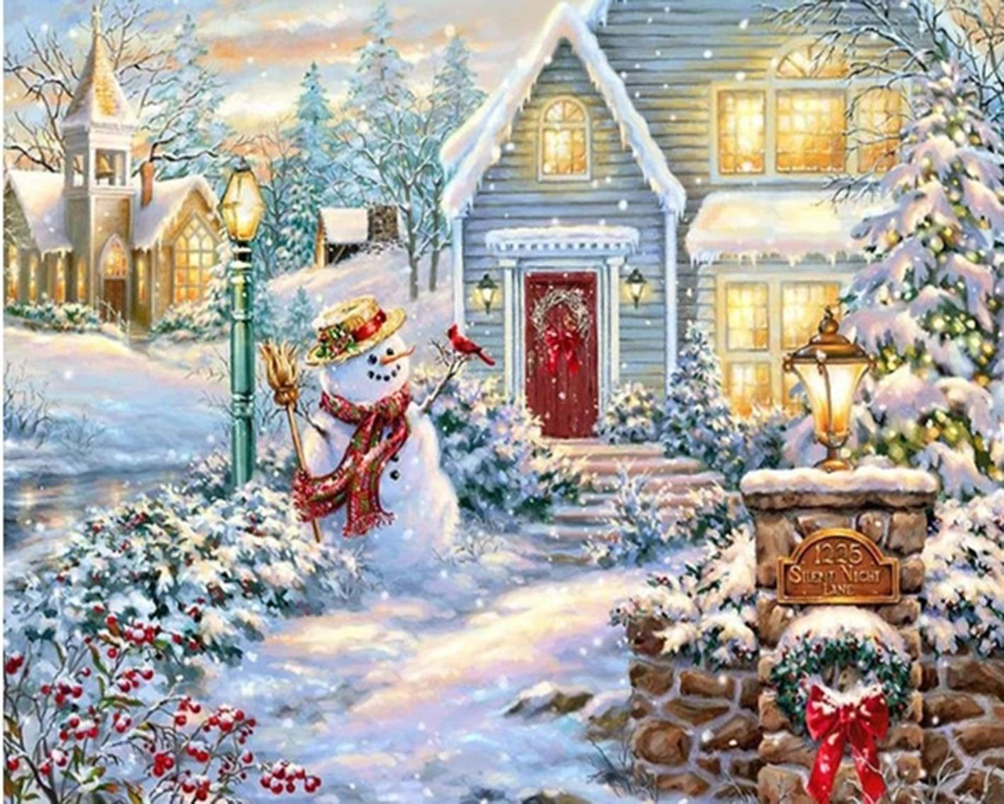 Diamond Painting Cross Stitch Kit for Christmas Snow Art Home Decor - Square 20x25cm