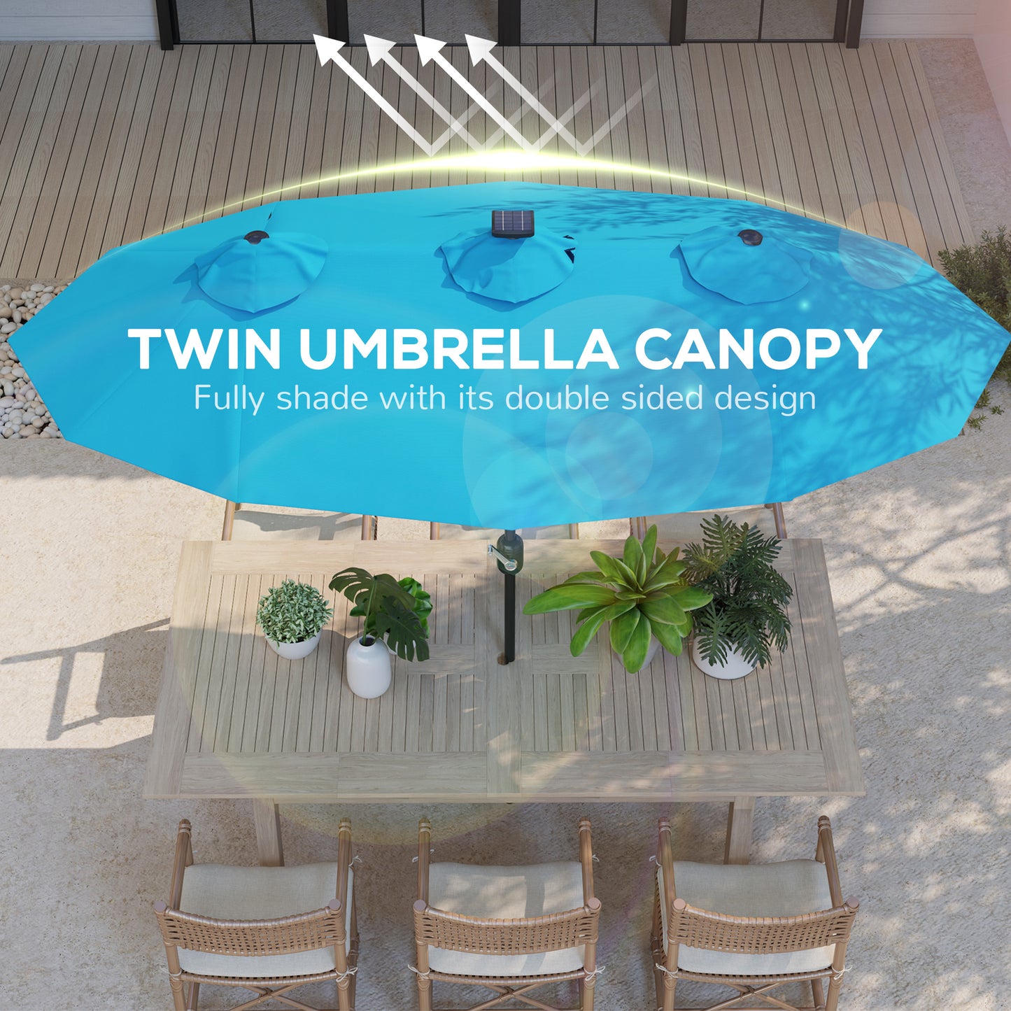 Double-Sided Outdoor Umbrella with LED Solar Light - Light Blue
