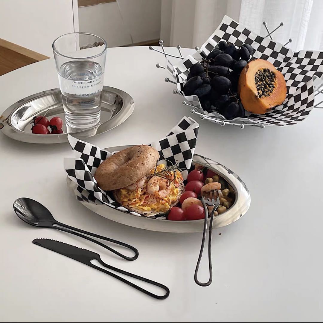 Oval Stainless Steel Serving Tray - Modern Glossy Breakfast Bread Plate, Multiple Sizes