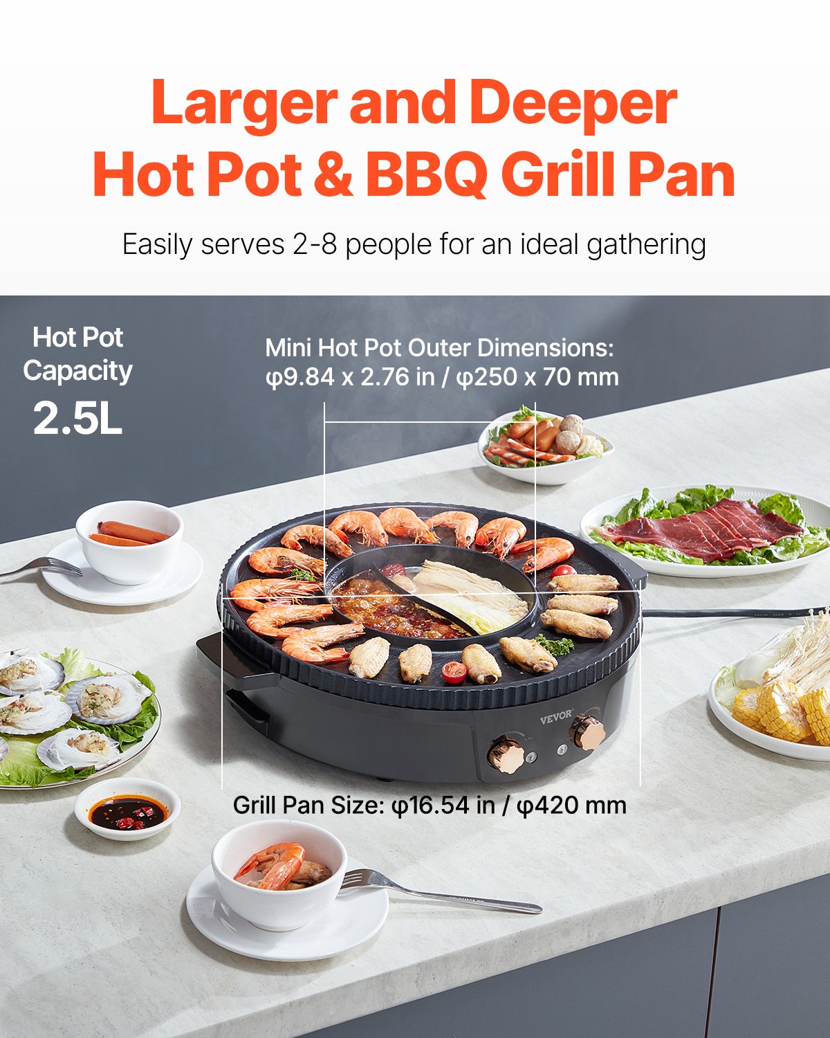 Electric Hot Pot with Grill 1800W 2-in-1 Smokeless Cooker for Family