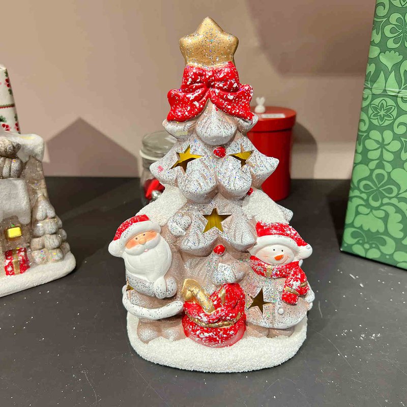 Christmas Snow House Glowing Ceramic Ornaments - Holiday Decor Set