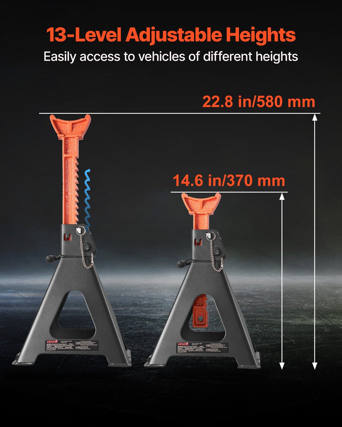 Heavy Duty 6 Ton (13,000 Lbs) Car Jack Stands with Adjustable Height - Support RVs, Trucks, SUVs, and Cars - Black