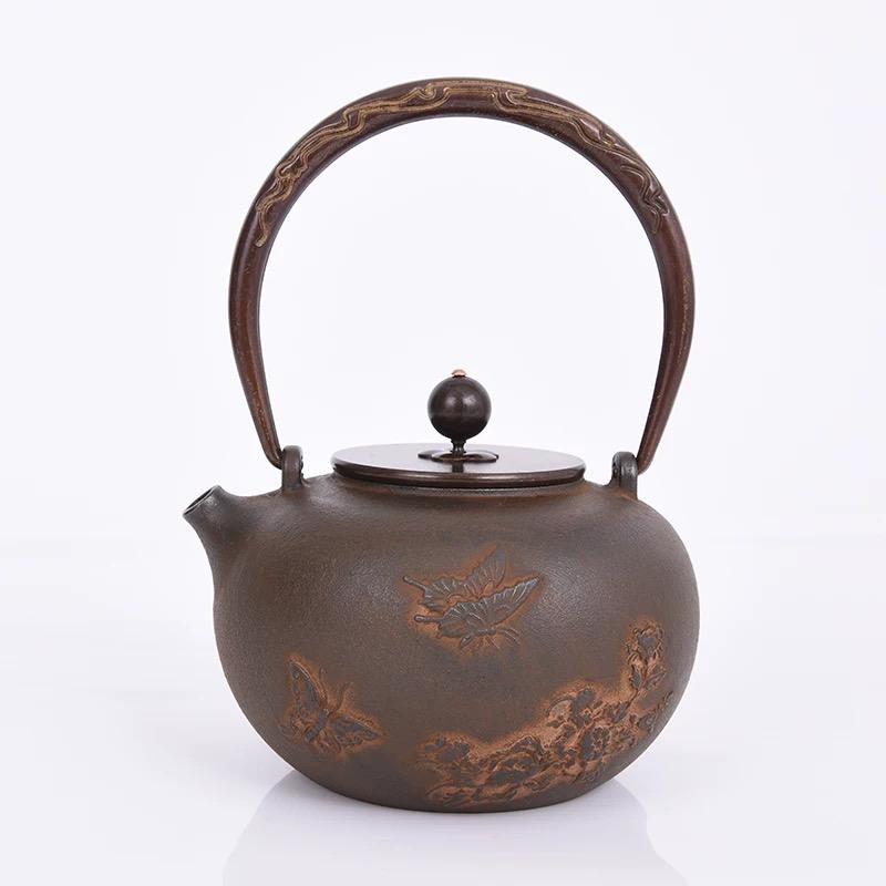 Cast Iron Embroidered Teapot - Traditional Chinese Style, 1.2L for Tea & Boiling Water