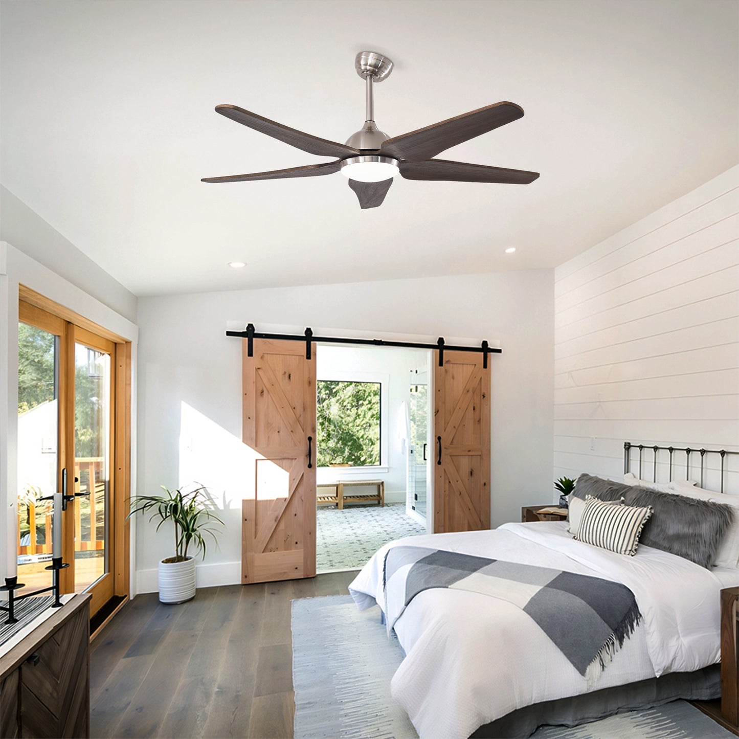 52-Inch Reversible Ceiling Fan with Lights and Remote Control - Nickel