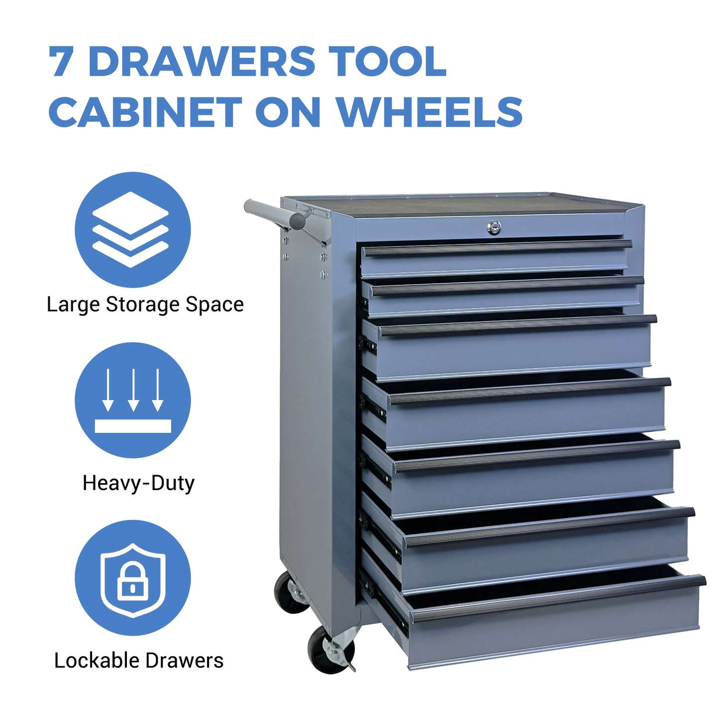20-Inch Rolling Metal Tool Chest with 7 Drawers - Grey