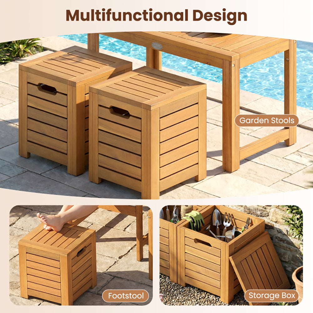 Acacia Wood Outdoor Coffee Table With Stools Set Of 2 3 Pieces Patio