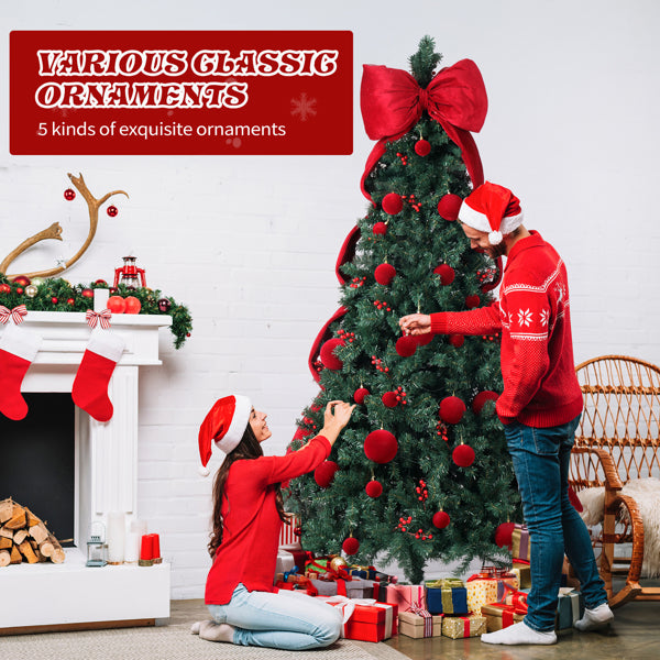 7.5 FT Artificial Christmas Tree with 300 LED Lights & Ornaments