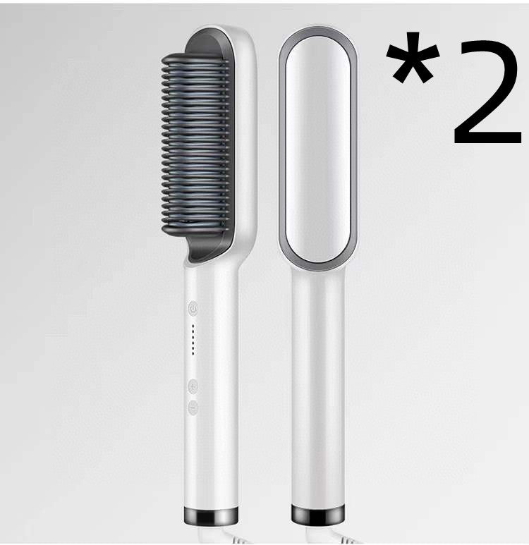 2-in-1 Hair Straightener Curling Iron Hot Comb with Negative Ions - Multi-Functional Electric Hair Styling Brush
