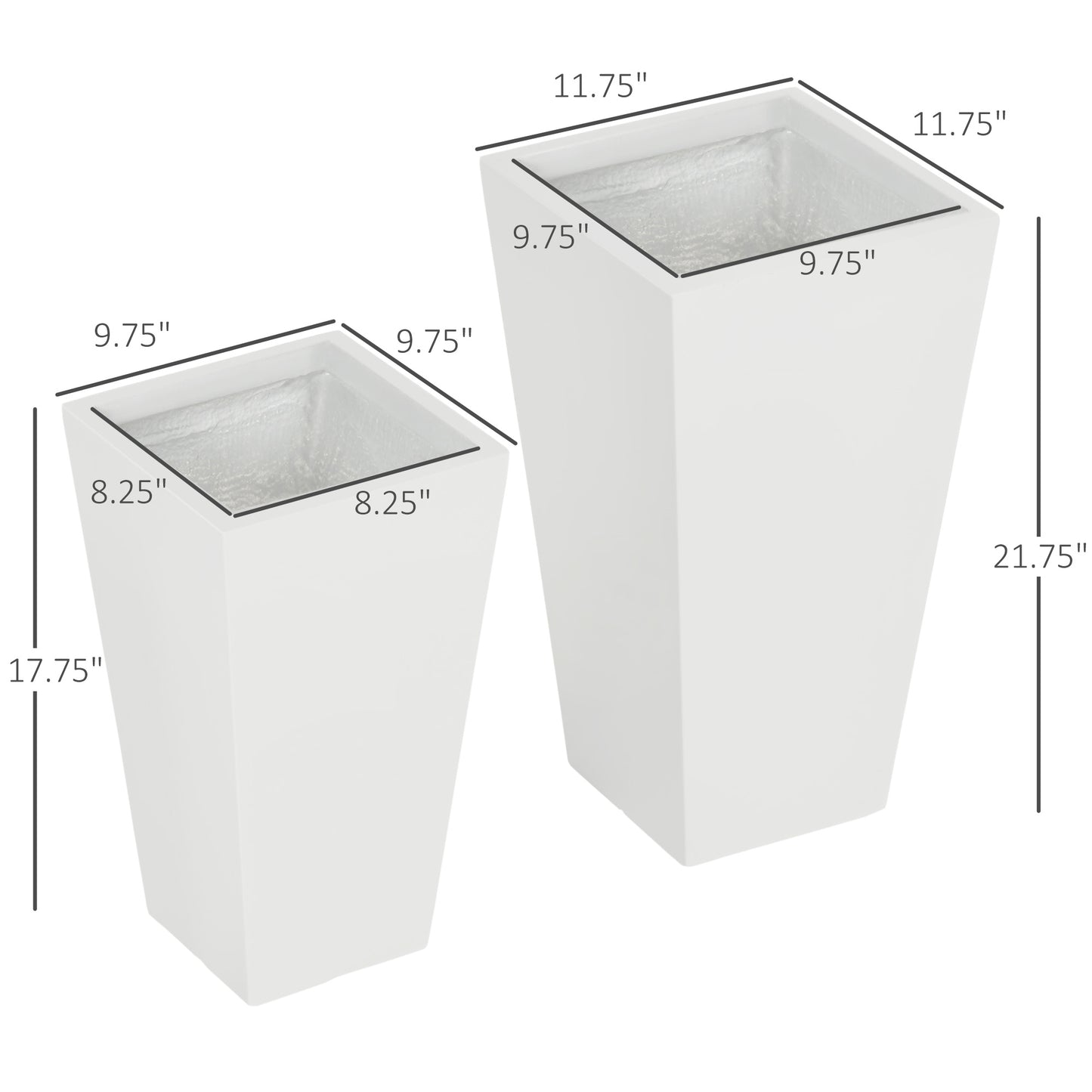 Outdoor Plant Pot Set with Drainage Holes - Large White Garden Planters, Stackable, 18in & 22in