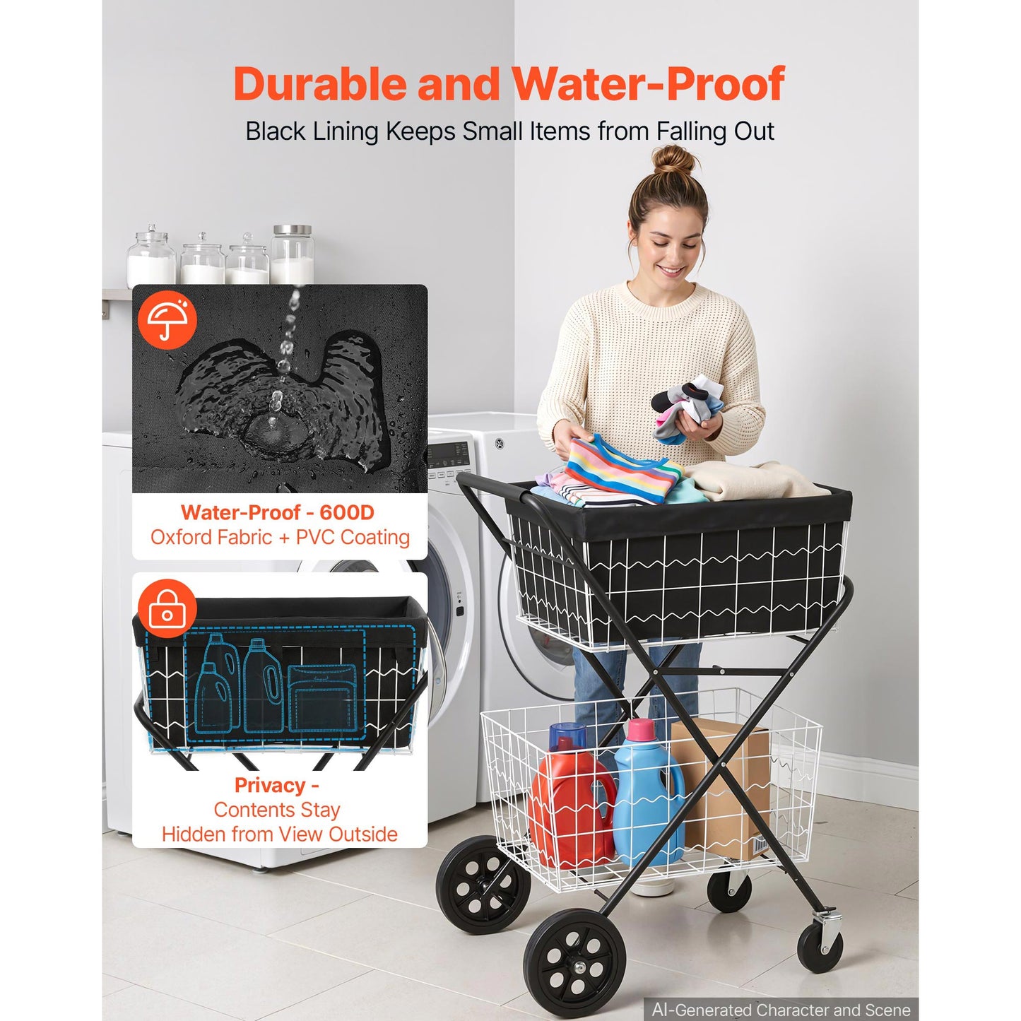 Heavy Duty Foldable 2-Tier Shopping Cart with Wheels & Detachable Baskets