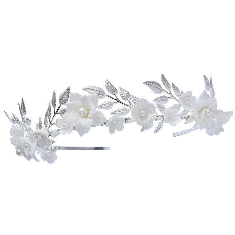 Bridal Tiara Crown Headband Handmade Ceramic - Silver