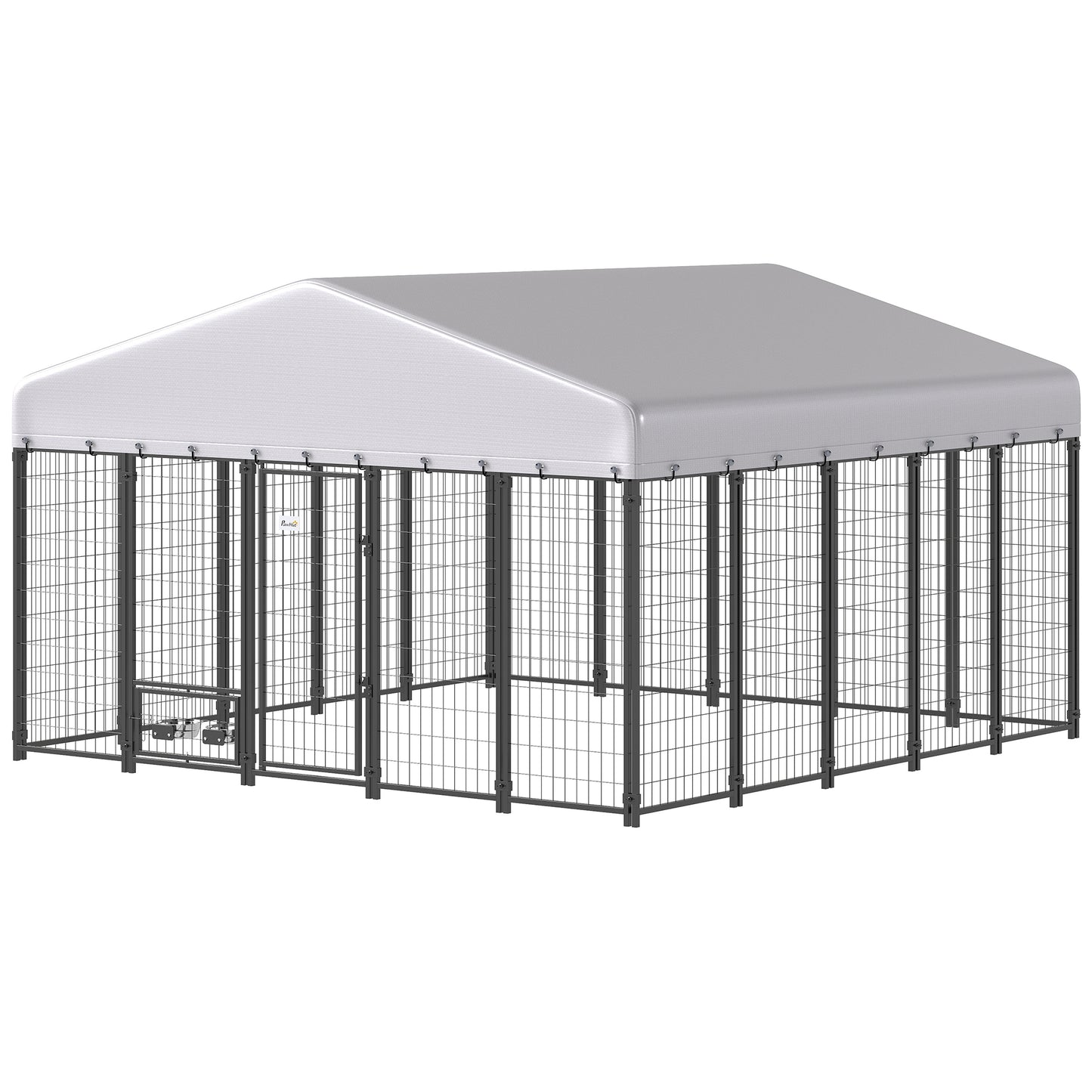 Outdoor Dog Kennel with Rotating Bowls Waterproof Cover Large Pet Cage