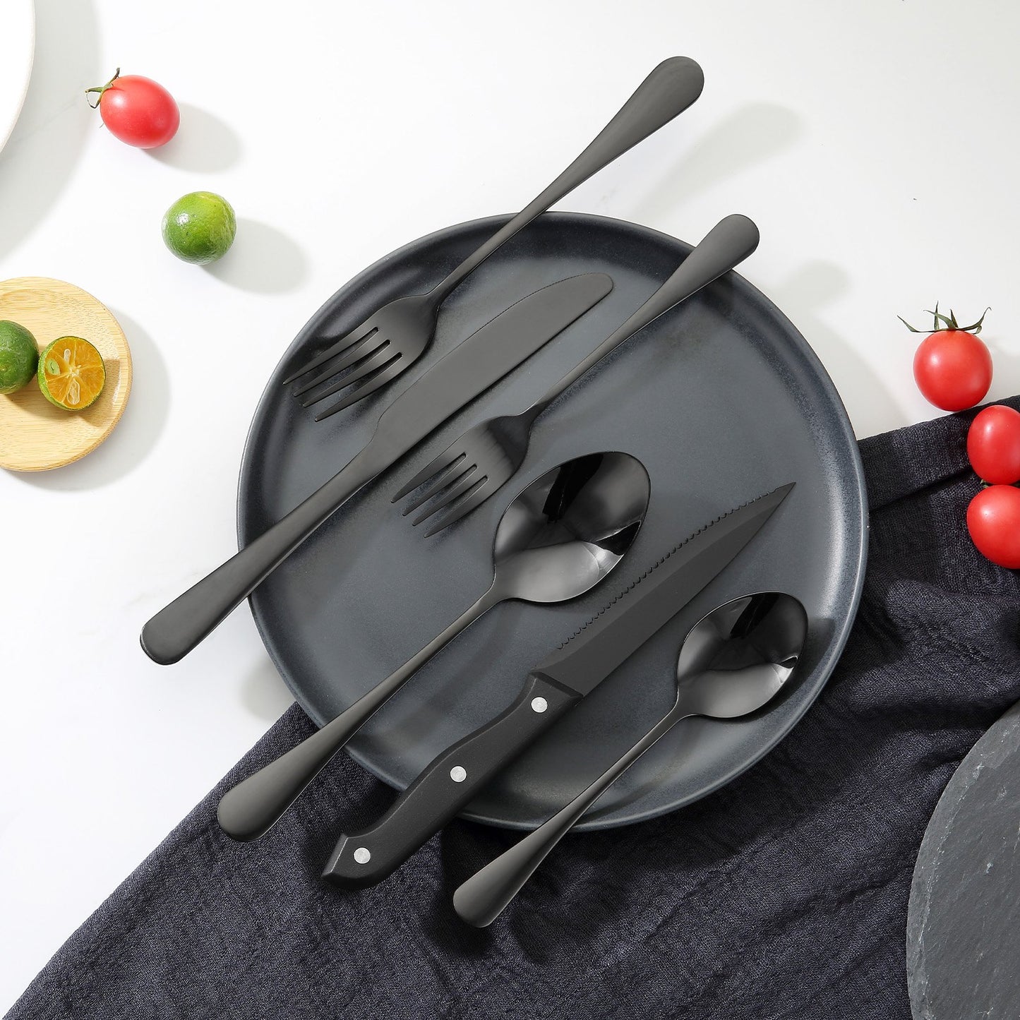 48-Piece Stainless Steel Flatware Set for 8 - Black