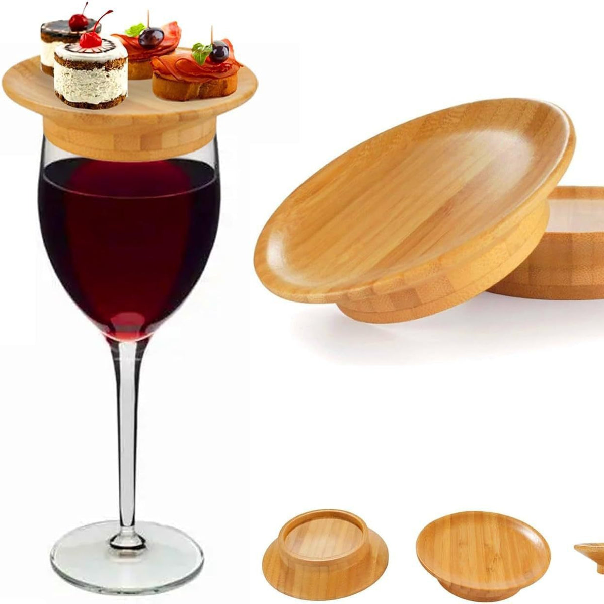 Wooden Wine Glass Coaster Set - Round Modern Food Plate for Drink Protection