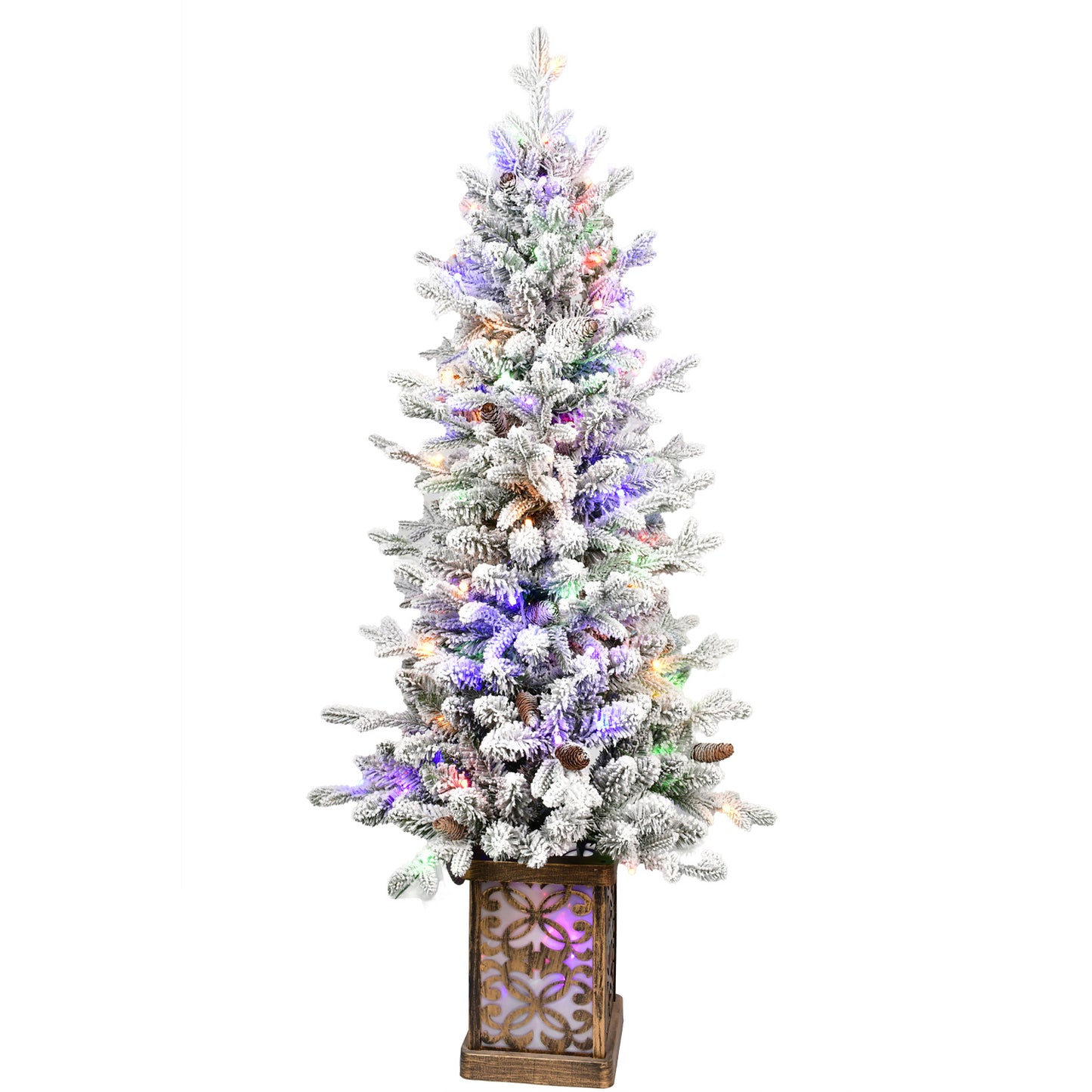4ft Pre-Lit Potted Christmas Tree with Multicolor Lights