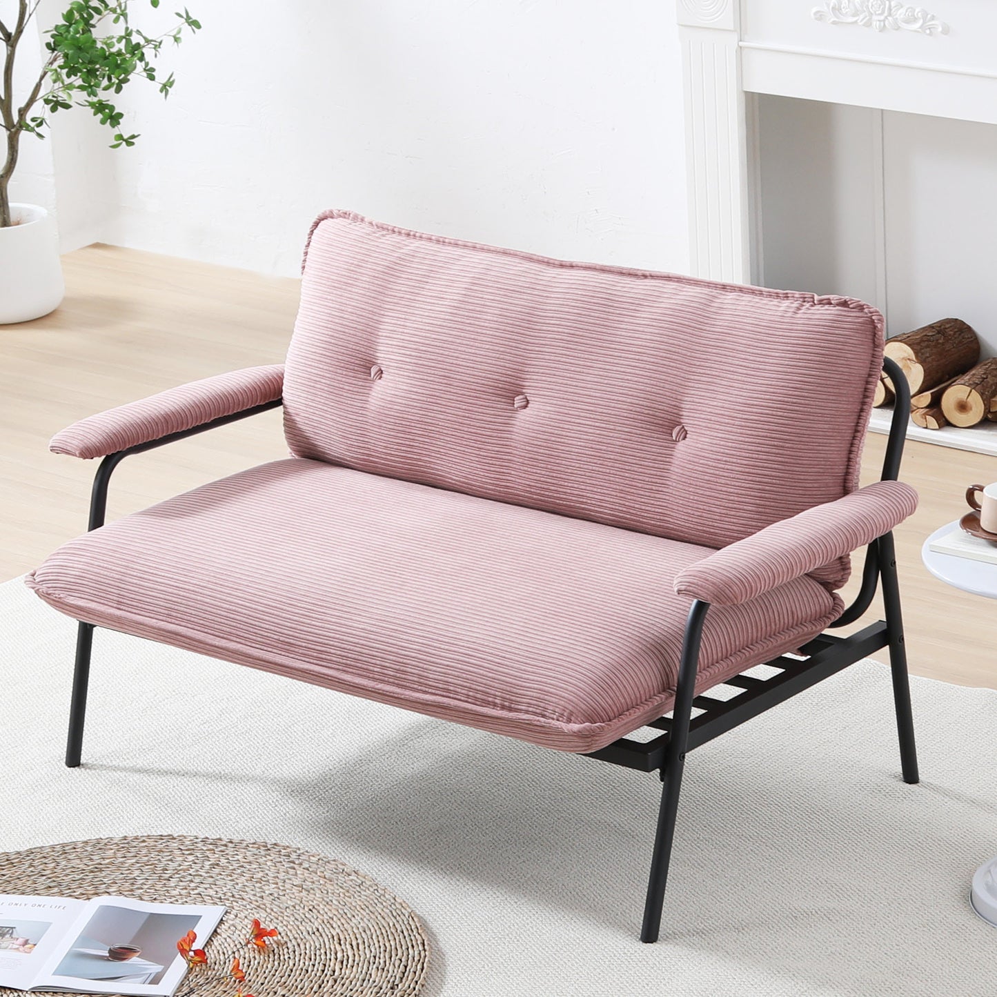 53-Inch Pink Sofa for Small Spaces - Modern Corduroy Design