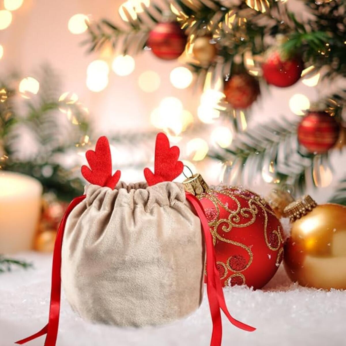 Christmas Velvet Drawstring Gift Bags - 5 Pack Mini Pouches