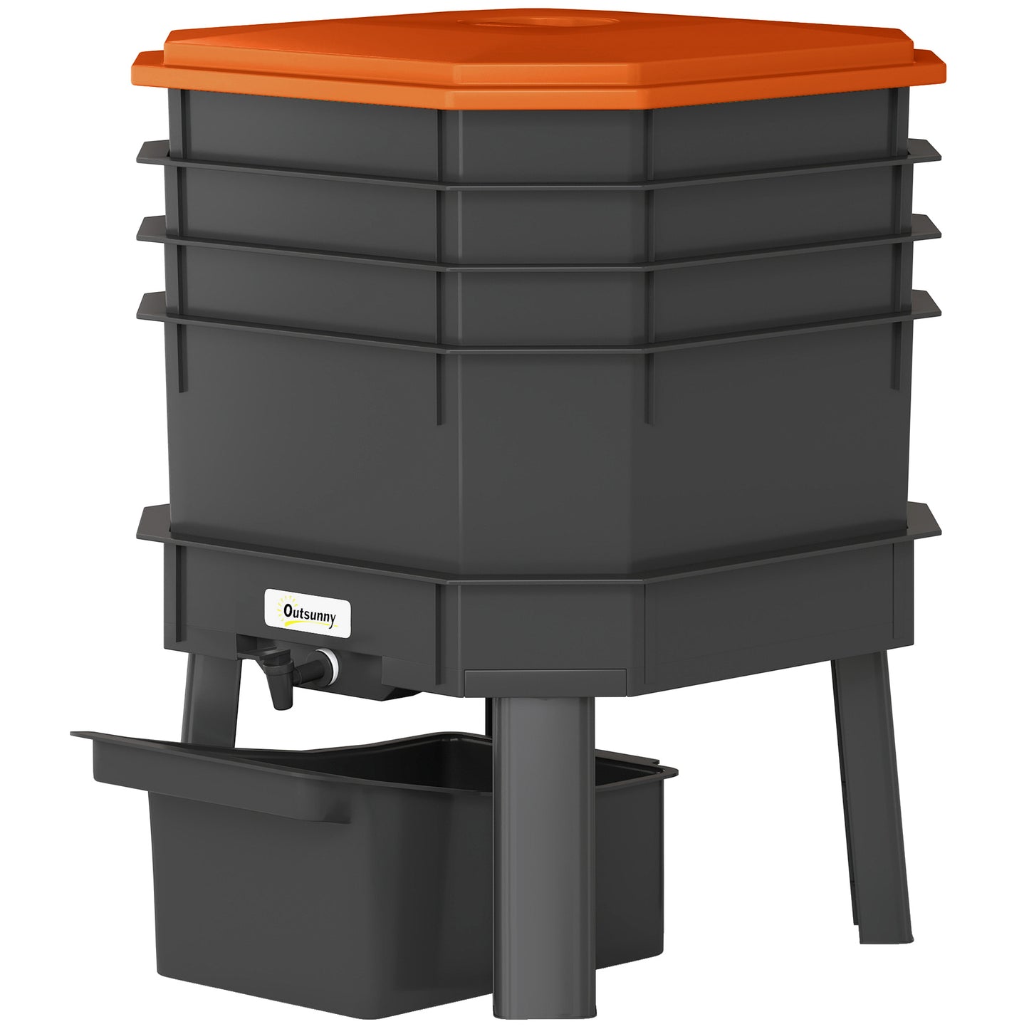Outdoor & Indoor Worm Composter Bin 7.4 Gal - Multi-Tier Food Waste Recycling