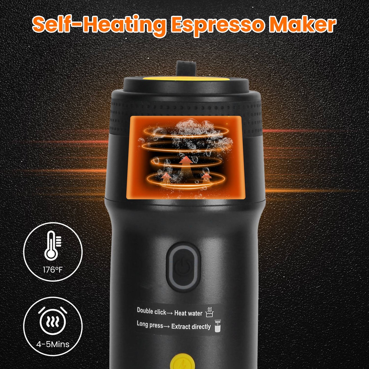 Cordless Portable Espresso Machine with Self-Heating for Ground Coffee and Capsules - Black