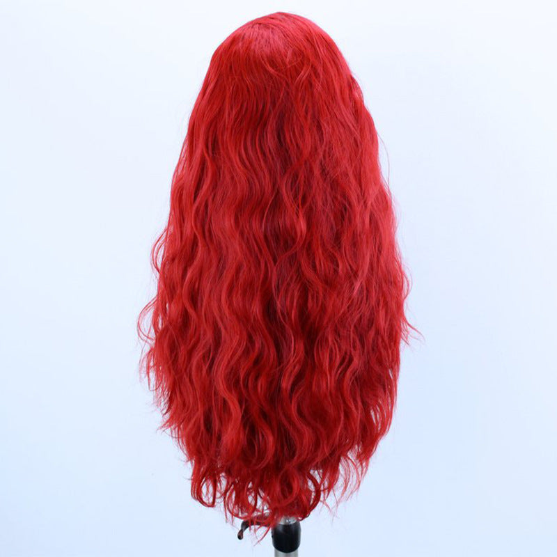 Red Curly Synthetic Wig with Half-Hand Crocheted Lace for Cosplay & Fashion