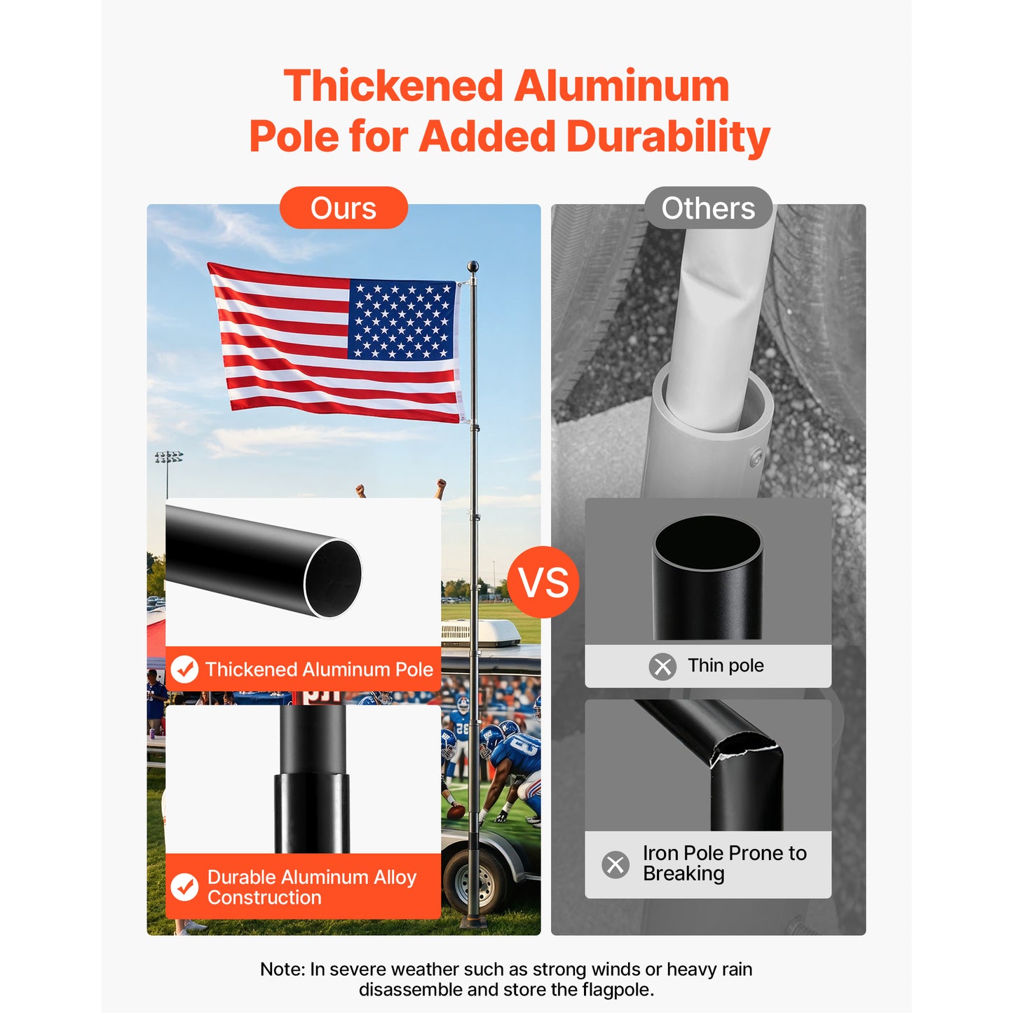 20ft Heavy Duty Telescopic Flag Pole Kit with Mounting Base and American Flag for Vehicles
