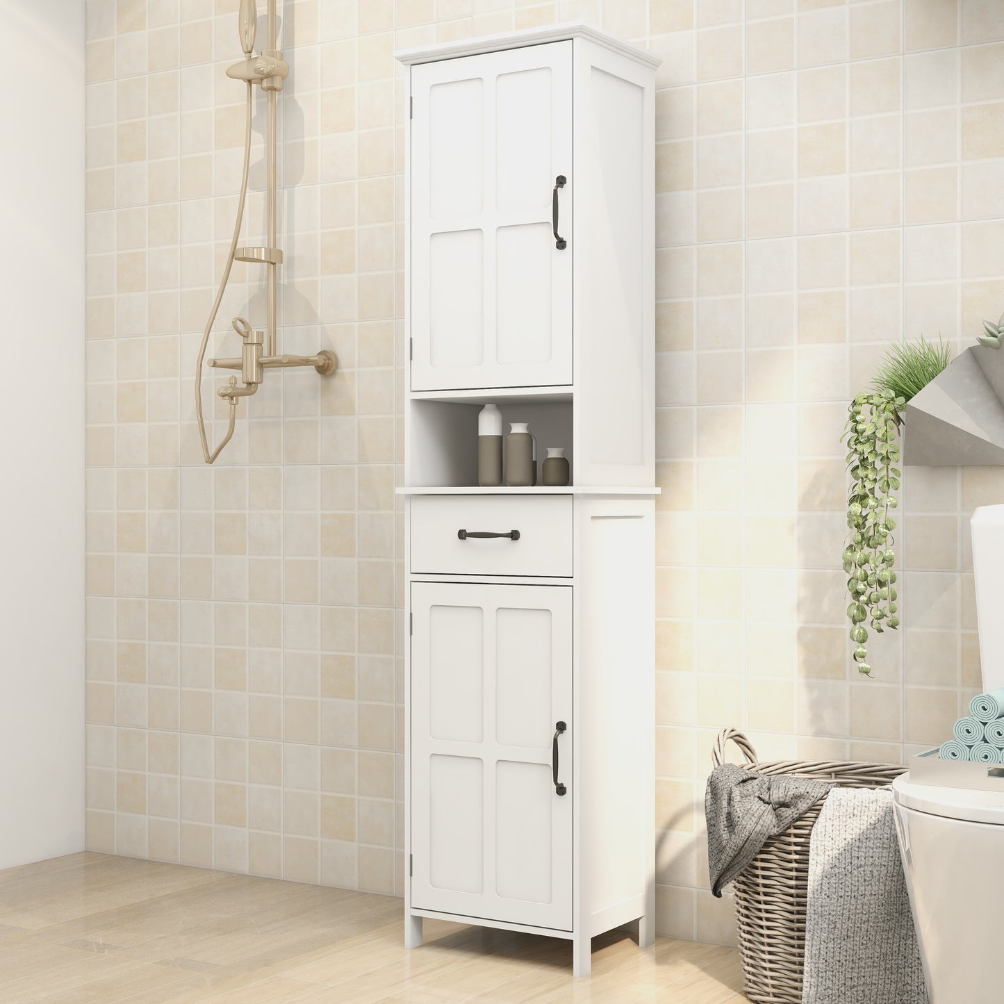 Narrow Slim Floor Standing Cabinet - 65'' Height, White