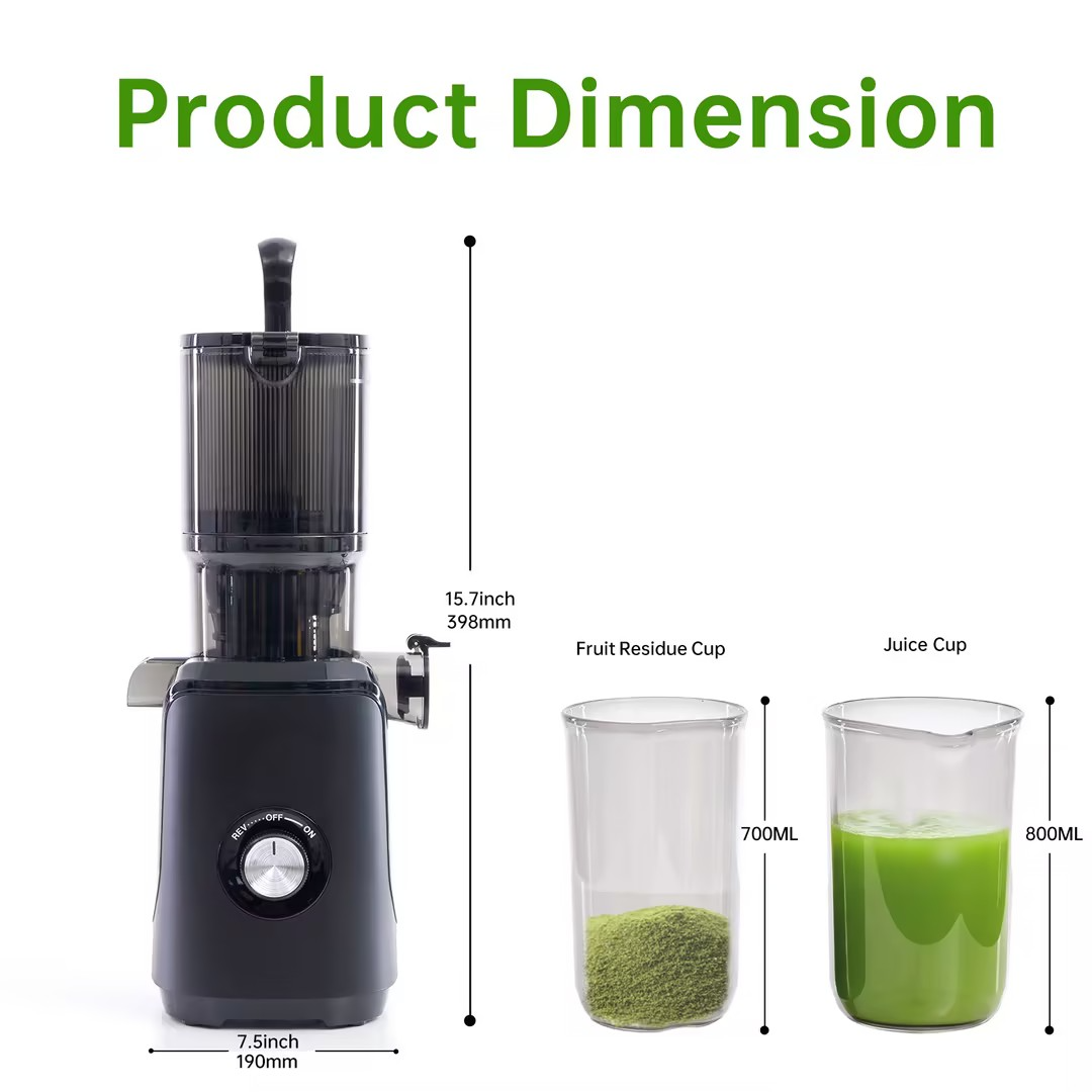 Cold Press Juicer with Wide Feeding Trough - Black
