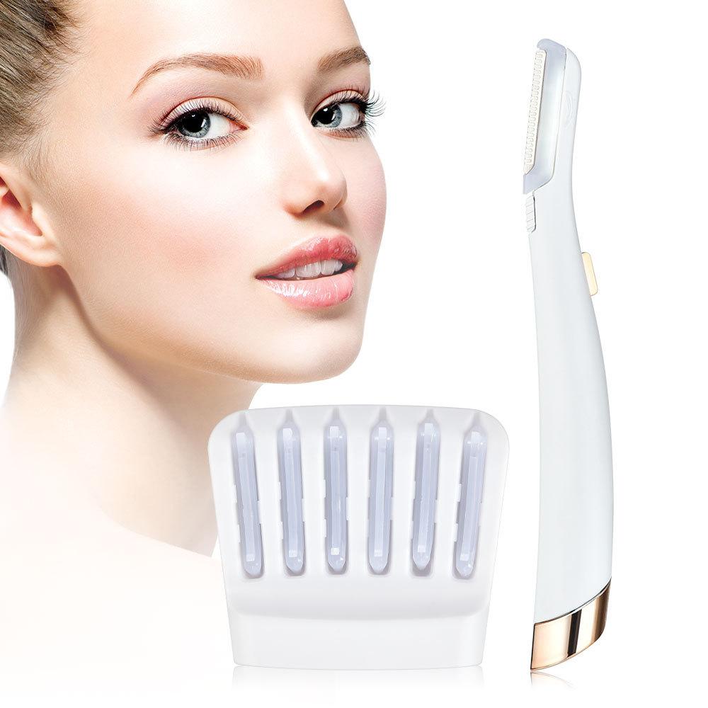 2-in-1 Electric Facial Hair Remover and Eyebrow Trimmer with LED Light - White