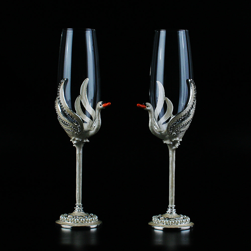 Crystal Swan Champagne Cup - White Glass Drinkware for Special Occasions