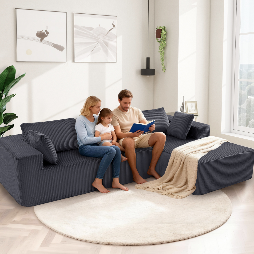 Modular L-Shaped Sofa with Lounge Chair - Beige, Left Side