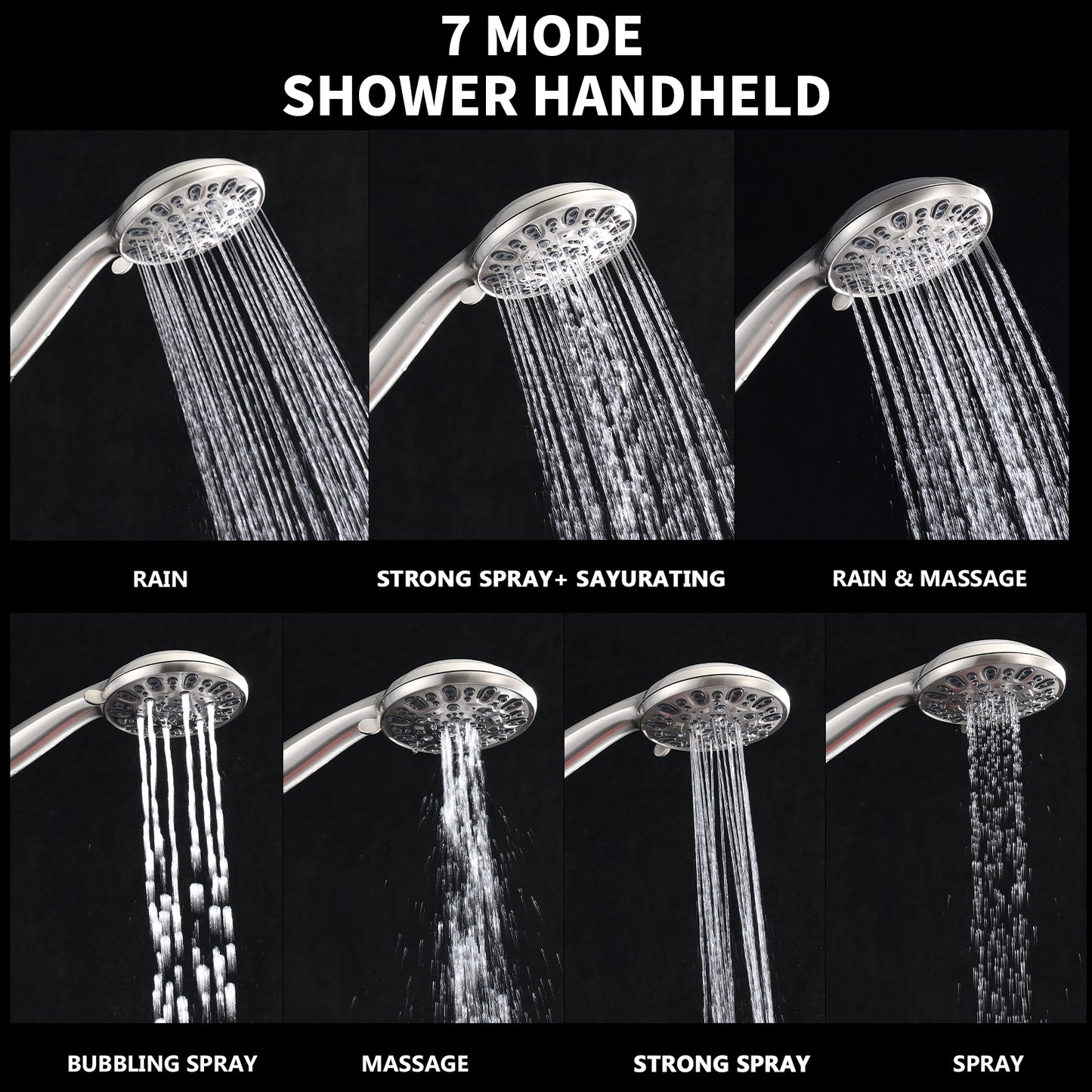 Tool-Free Shower Combo with 7 Spray Settings - Brushed Nickel